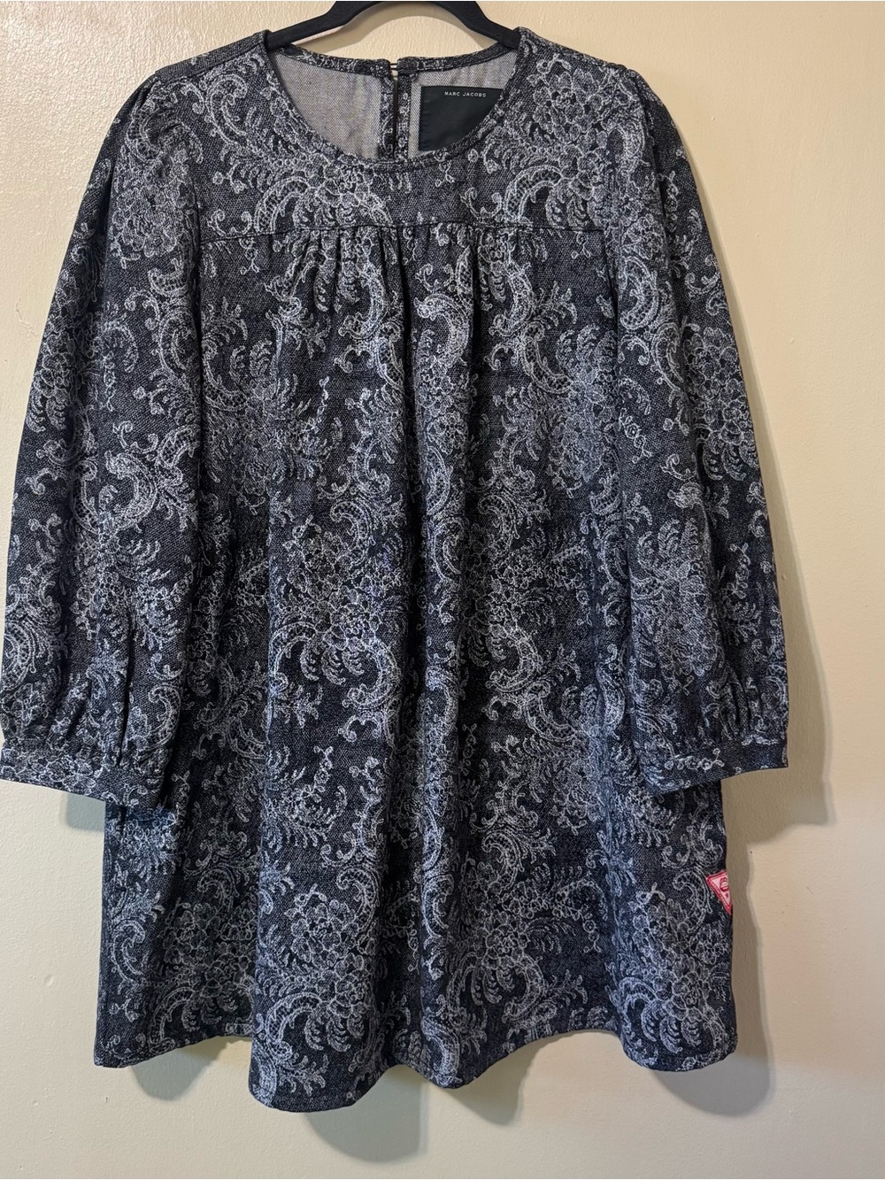 Marc Jacobs “black lace” printed mini babydoll dress